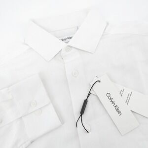 NEW Calvin Klein Boys White Husky‎ Fit Button Down Dress Shirt Medium 10-12